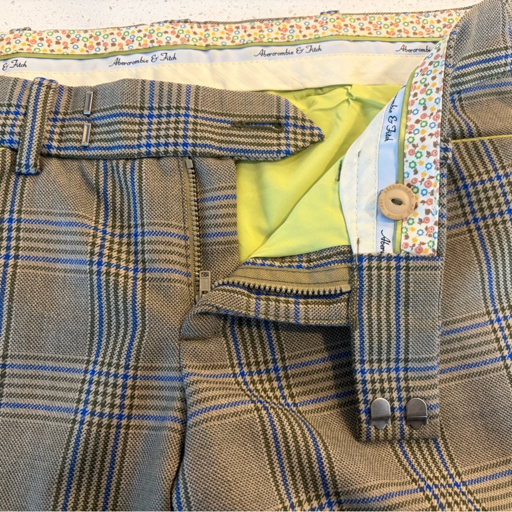 Abercrombie & Fitch Green & Blue Plaid π― Wool Capris With Cuff Buttons EUC - Picture 9 of 10